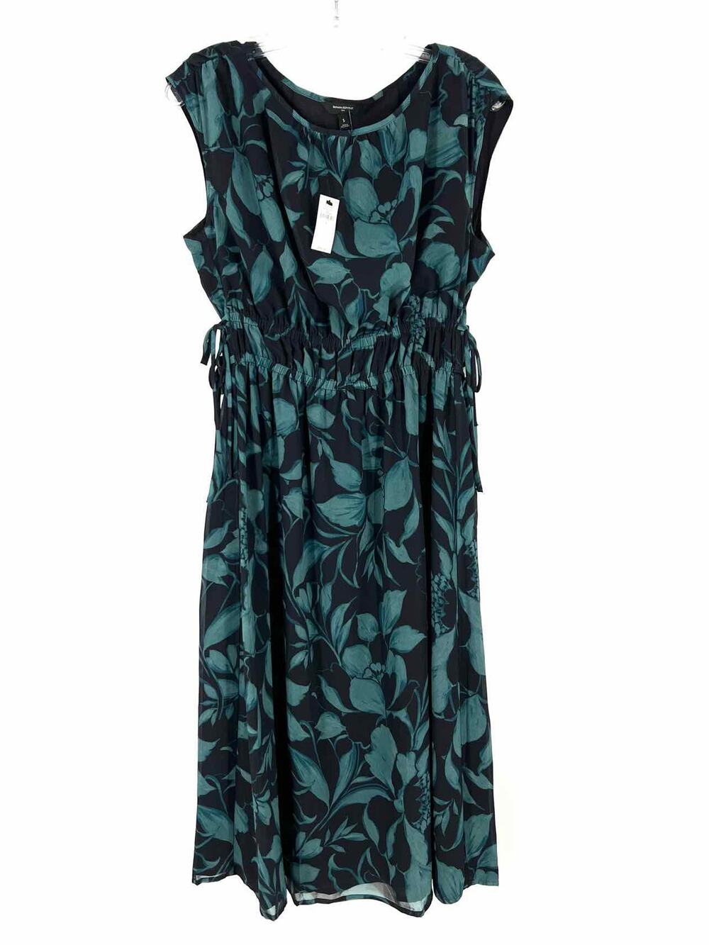 Banana Republic Size S Navy/Seafoam Shirred Floral NEW Designer Dress
